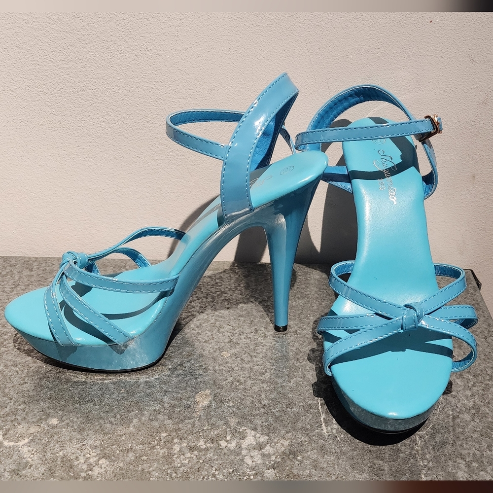 Baby Blue Patent Strappy High Heels